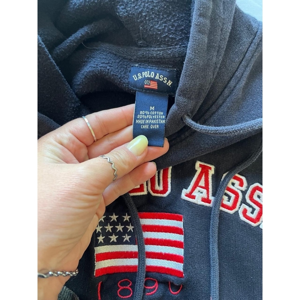 US Polo Assn Womens Navy Blue American Flag Embroidered Hoodie Sweatshirt Medium - Picture 2 of 5